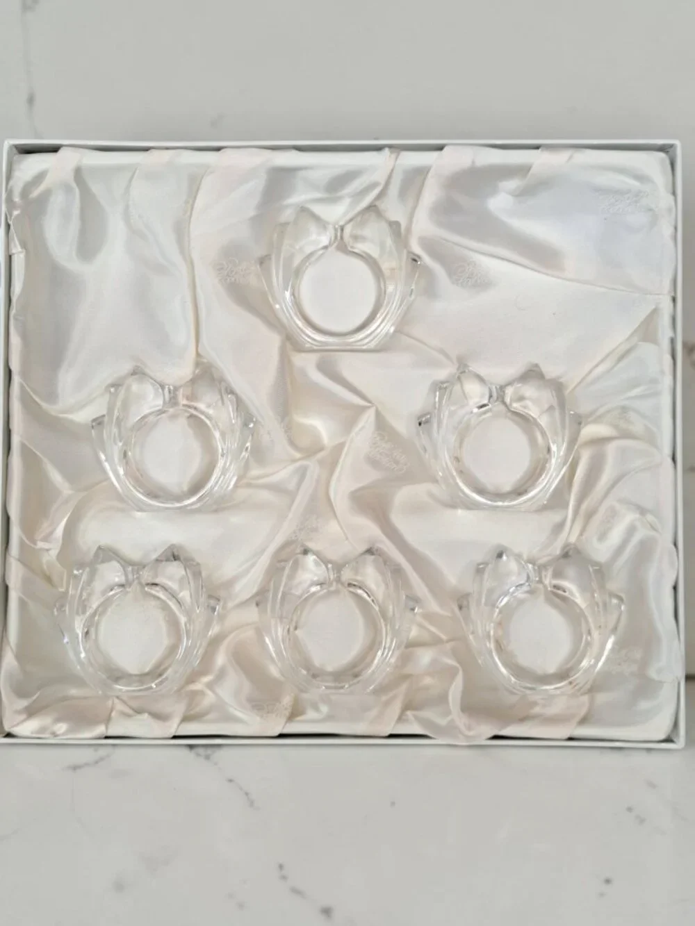 SPIEGELAU BELL’ARTE COLLECTION CRYSTAL BOW/BOWTIE MOTIF SIX MAPKIN RINGS NIB